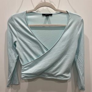 Forever 21 light blue long sleeve wrap crop top
